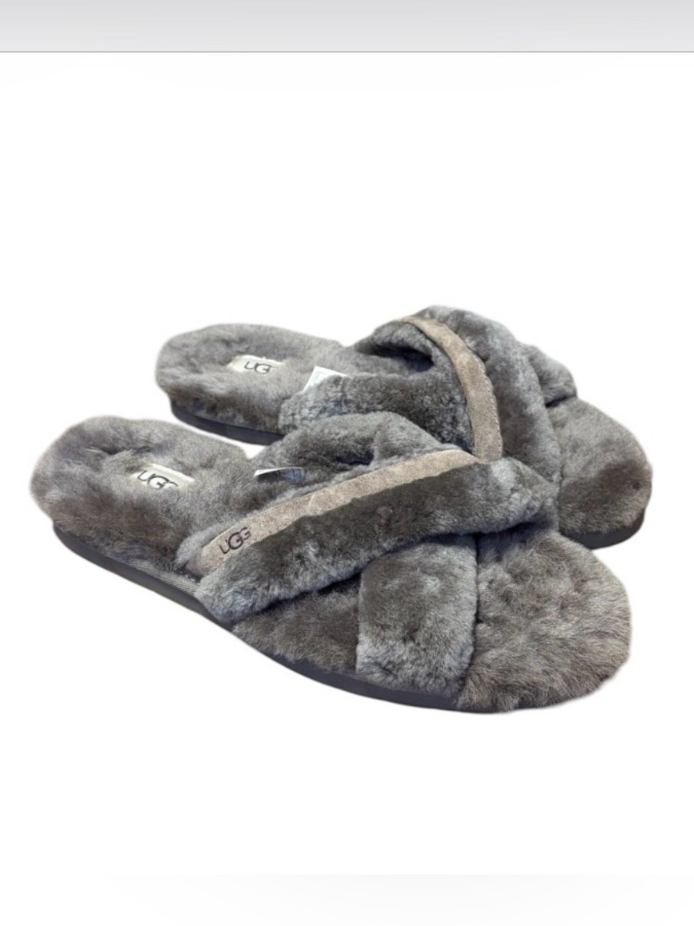 UGG Abela Brown Sheepskin Slides Slippers Women's 9 Fuzzy Comfort (1017548)